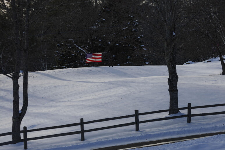 Una bandiera americana in un campo coperto dalla neve a Gilmanton, New Hampshire © ANSA/EPA