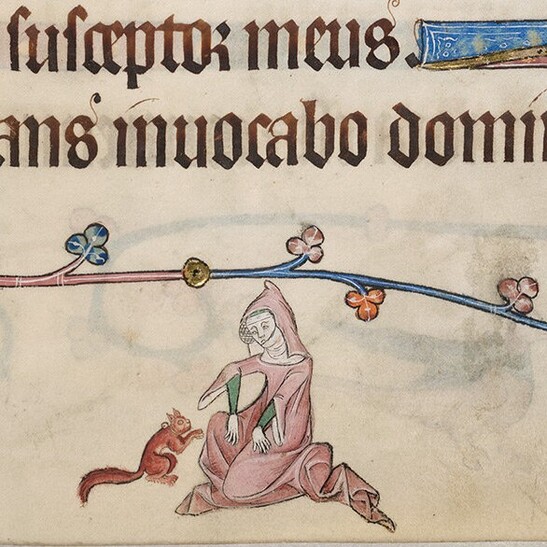In alcune corti medievali gli scoiattoli erano usati come animali da compagnia (fonte: British Library Board Ms Add. MS 42130 f. 33r)